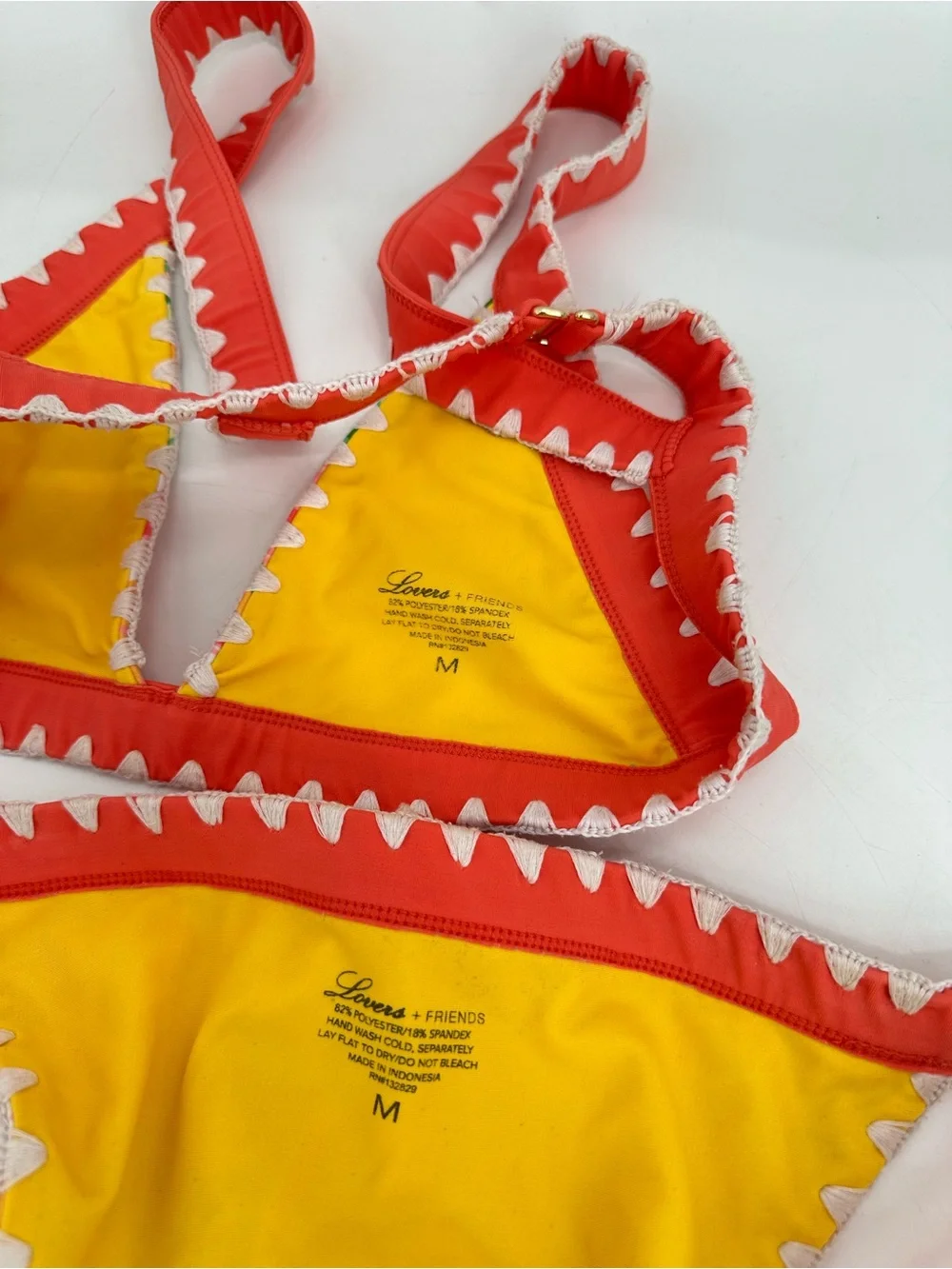 Lovers + Friends Adrift Bikini Yellow Orange Floral Bikini Set Size Medium